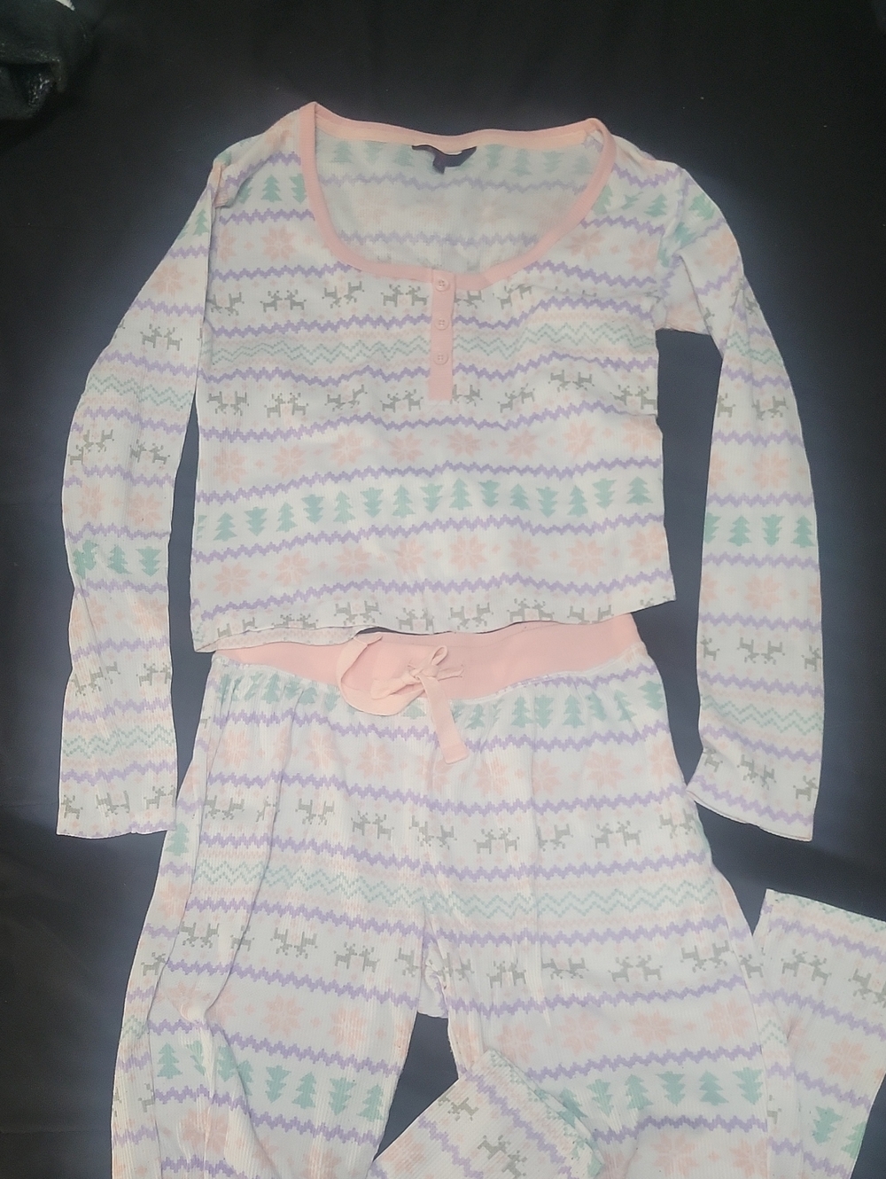 5/$20**2 Pieced Pajama Waffle Print With Holiday Motif